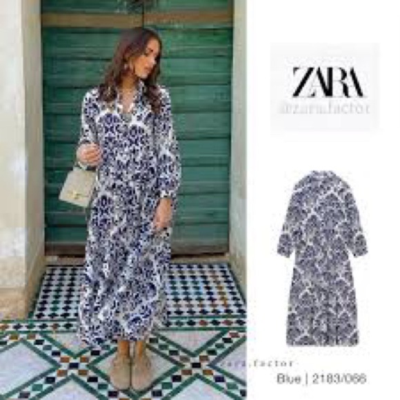 ZARA Navy Blue White Printed Midi Shirt Dress Size XL
Kaftan‎ Boho Work Vacation - Picture 3 of 15